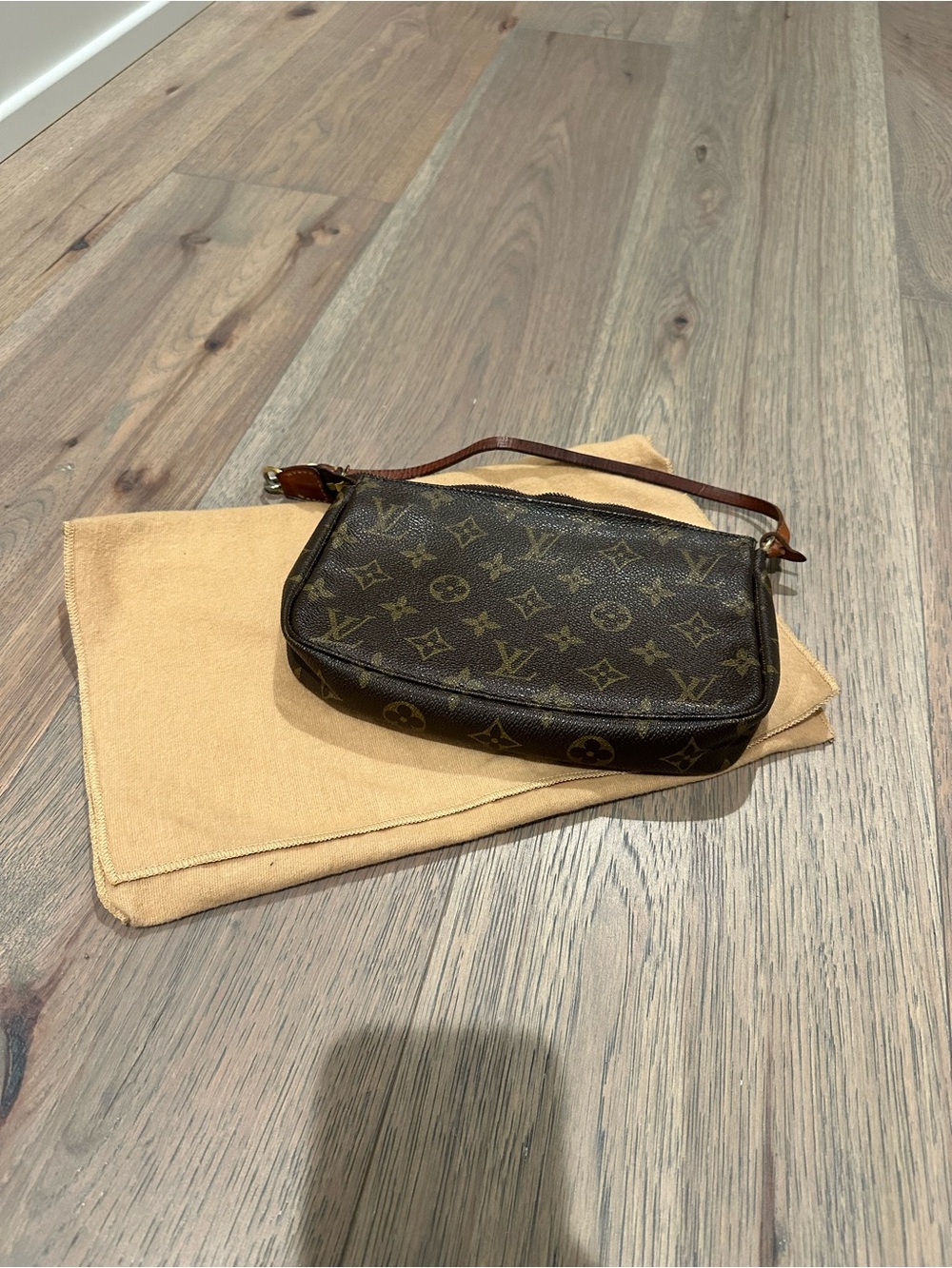 Louis Vuitton Brown Monogram Mini Pochette with Leather Strap